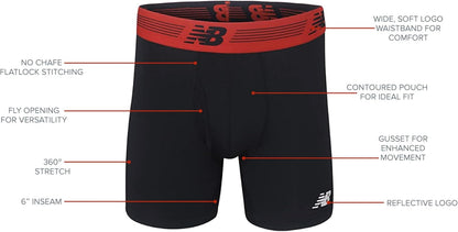 New Balance Men'S 6" Boxer Brief Fly Front with Pouch, 3-Pack