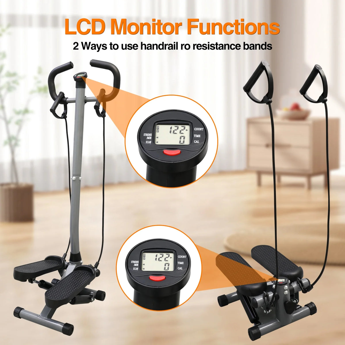 Steppers for Exercise, Mini Stair Stepper with Resistance Bands and Handlebar, 2 Ways to Use, Stair Climber Fitness Exercise Equipment for Full Body Training, 220 Lbs Weight Capacity