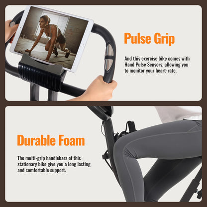 3 in 1 Exercise Bike Quiet Folding Magnetic Stationary Exercise Bikes with Arm Resistance Bands Home Workout Use